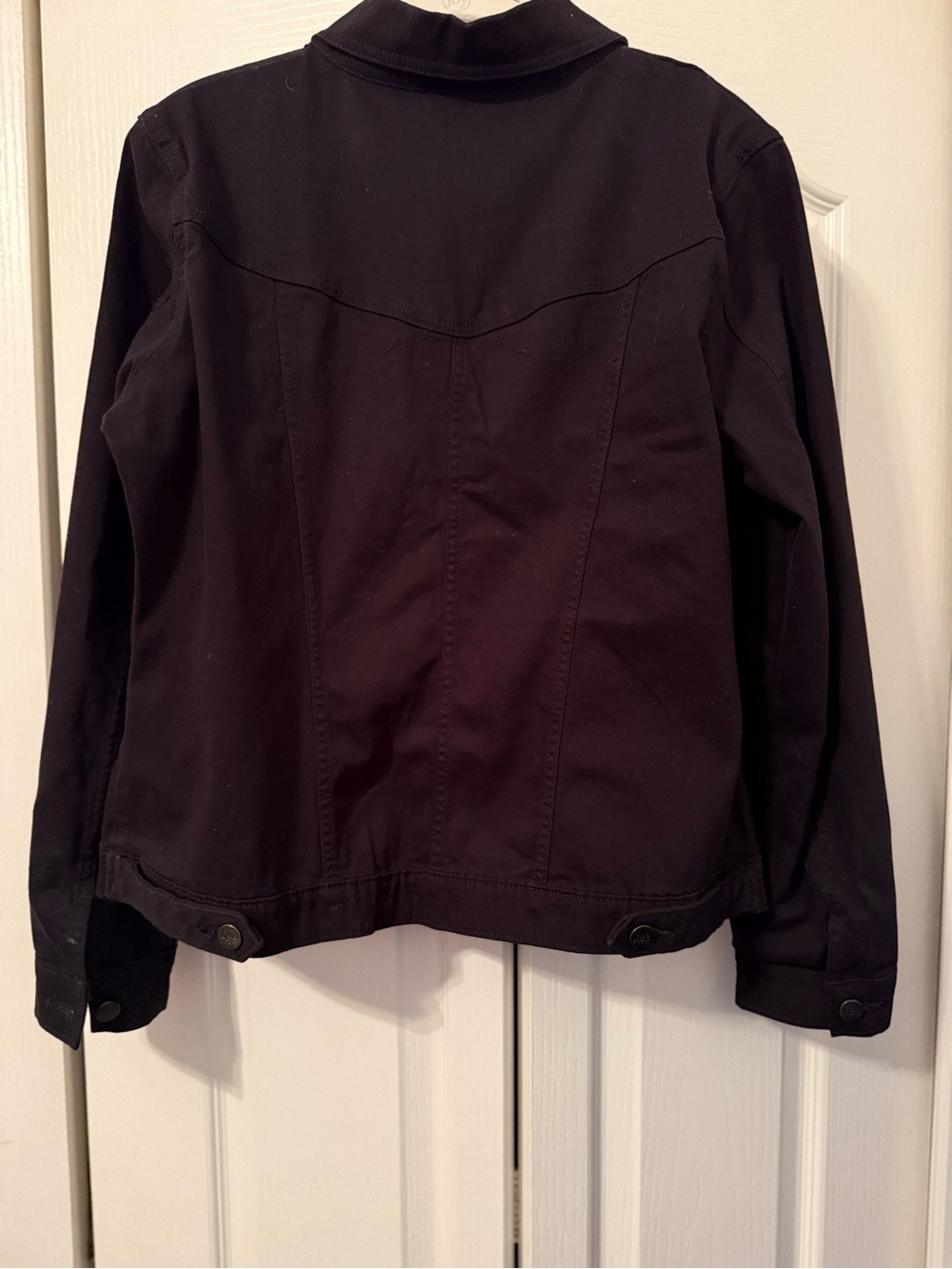 Lee Riders Black Denim Jacket Stretch Trucker Button Front Women’s Large Casual - Picture 6 of 8